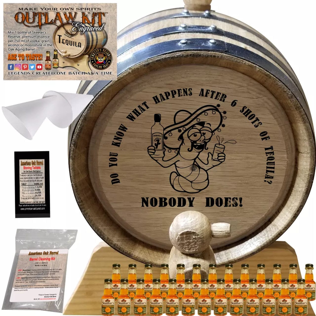 American Oak Barrel Outlaw Kits American Oak Barrel Engraved Outlaw Kit™ (086) Tequila: After 6 Shots - Create Your Own Spirits