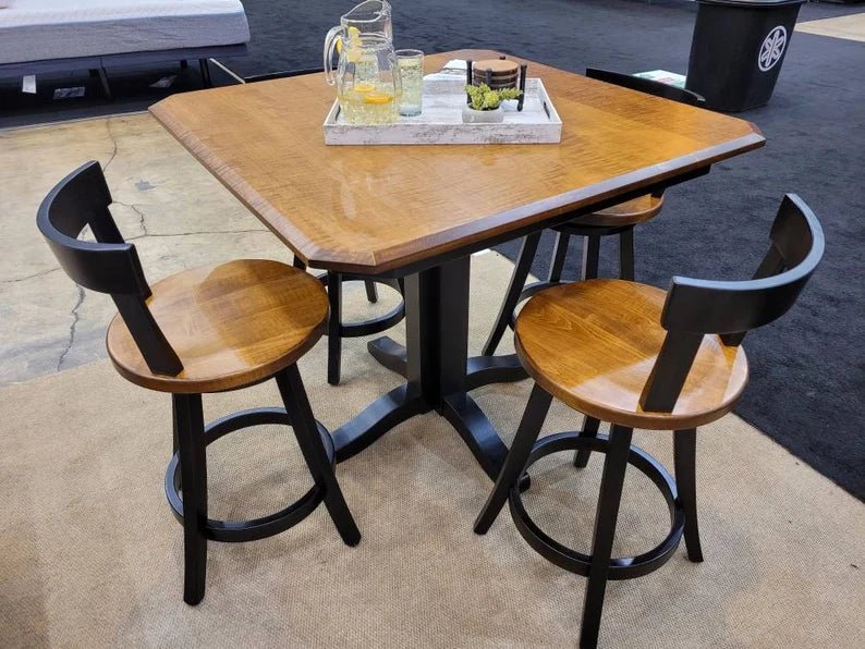 Amish Curly Maple Pub Table Set with Swivel Stools | Made in USA - 1st Choice Furniture Direct