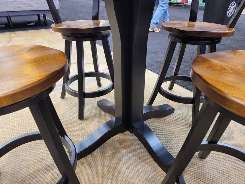 Amish Curly Maple Pub Table Set with Swivel Stools | Made in USA - 1st Choice Furniture Direct