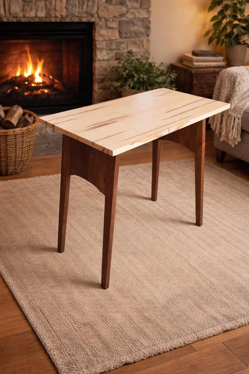 Amish Handbuilt Wormy Maple & Rustic Walnut Folding Fireside Table – Solid Wood Accent Table – Small Space Side Table – Handmade Heirloom - 1st Choice Furniture Direct