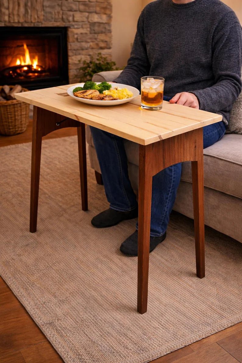 Amish Handbuilt Wormy Maple & Rustic Walnut Folding Fireside Table – Solid Wood Accent Table – Small Space Side Table – Handmade Heirloom - 1st Choice Furniture Direct