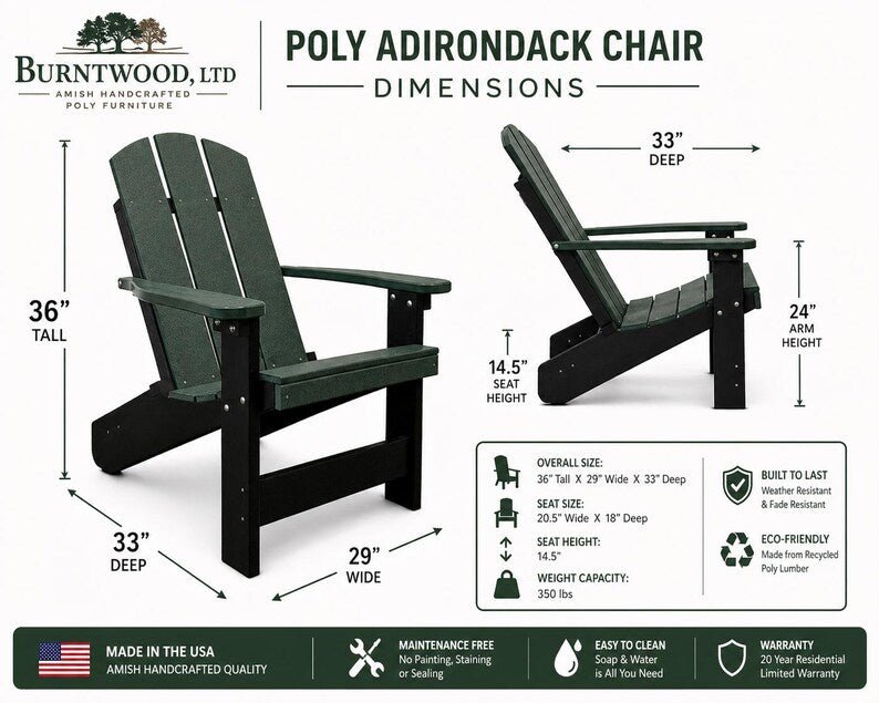 Amish Handcrafted Poly Adirondack Chair Outdoor Patio Chair - 1st Choice Furniture Direct