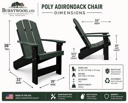Amish Handcrafted Poly Adirondack Chair Outdoor Patio Chair - 1st Choice Furniture Direct