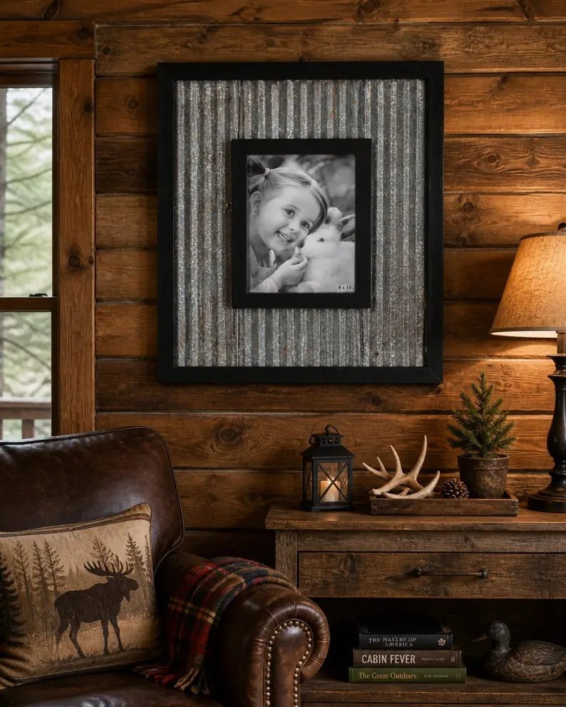 Amish Handmade Rustic Barn Tin Picture Frame 8x10 – Farmhouse Wood Wall Frame - 1st Choice Furniture Direct