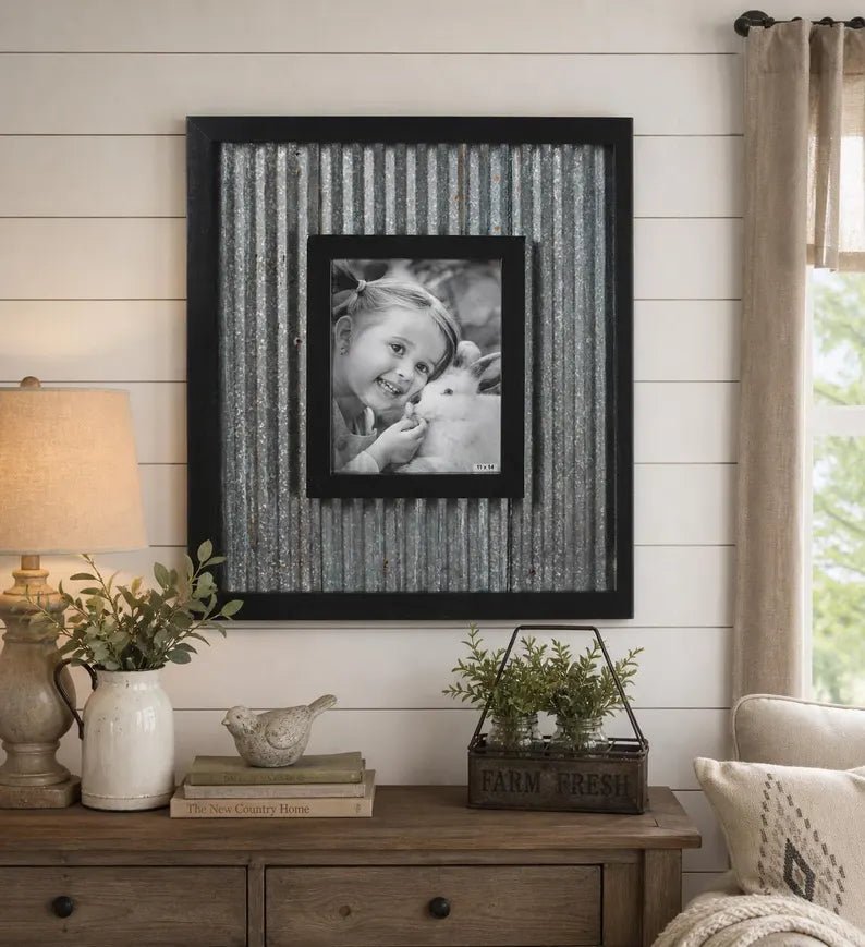 Amish Handmade Rustic Barn Tin Picture Frame 8x10 – Farmhouse Wood Wall Frame - 1st Choice Furniture Direct
