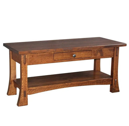 Amish Mission Style Solid Oak Coffee Table with Drawer - 1st Choice Furniture Direct
