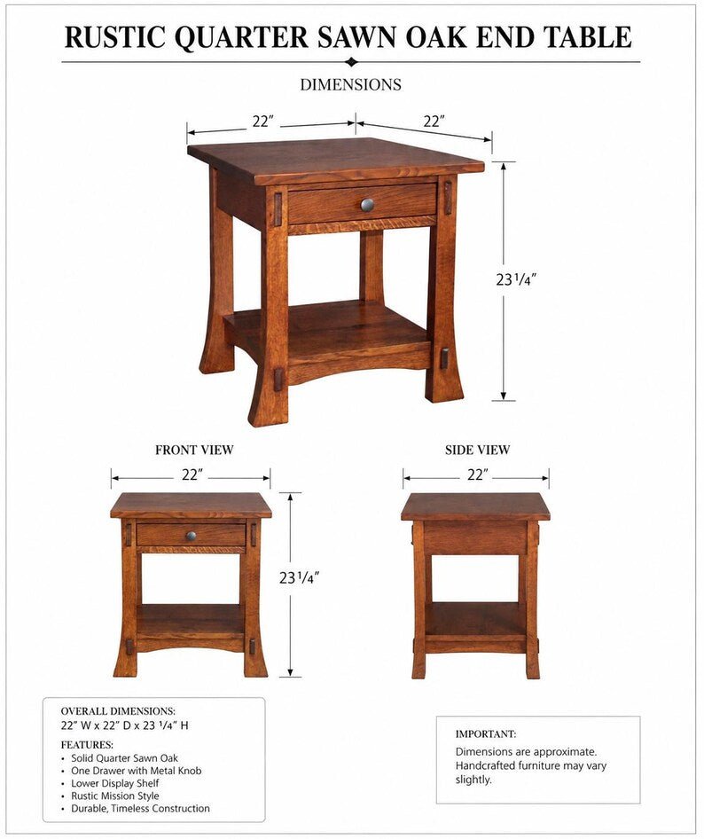 Amish Quarter Sawn Oak Mission End Table with Drawer - 1st Choice Furniture Direct