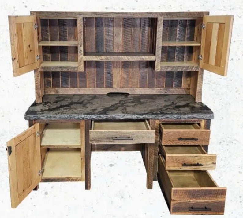 Amish Reclaimed Barn Wood Desk with Concrete Top | Handmade USA Office Workstation - 1st Choice Furniture Direct