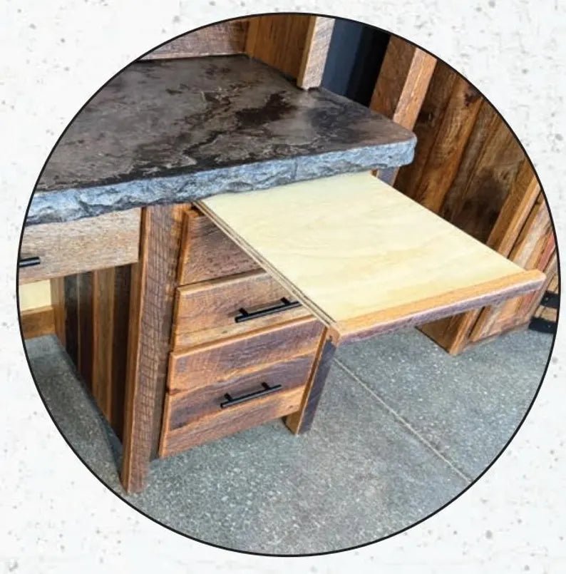 Amish Reclaimed Barn Wood Desk with Concrete Top | Handmade USA Office Workstation - 1st Choice Furniture Direct