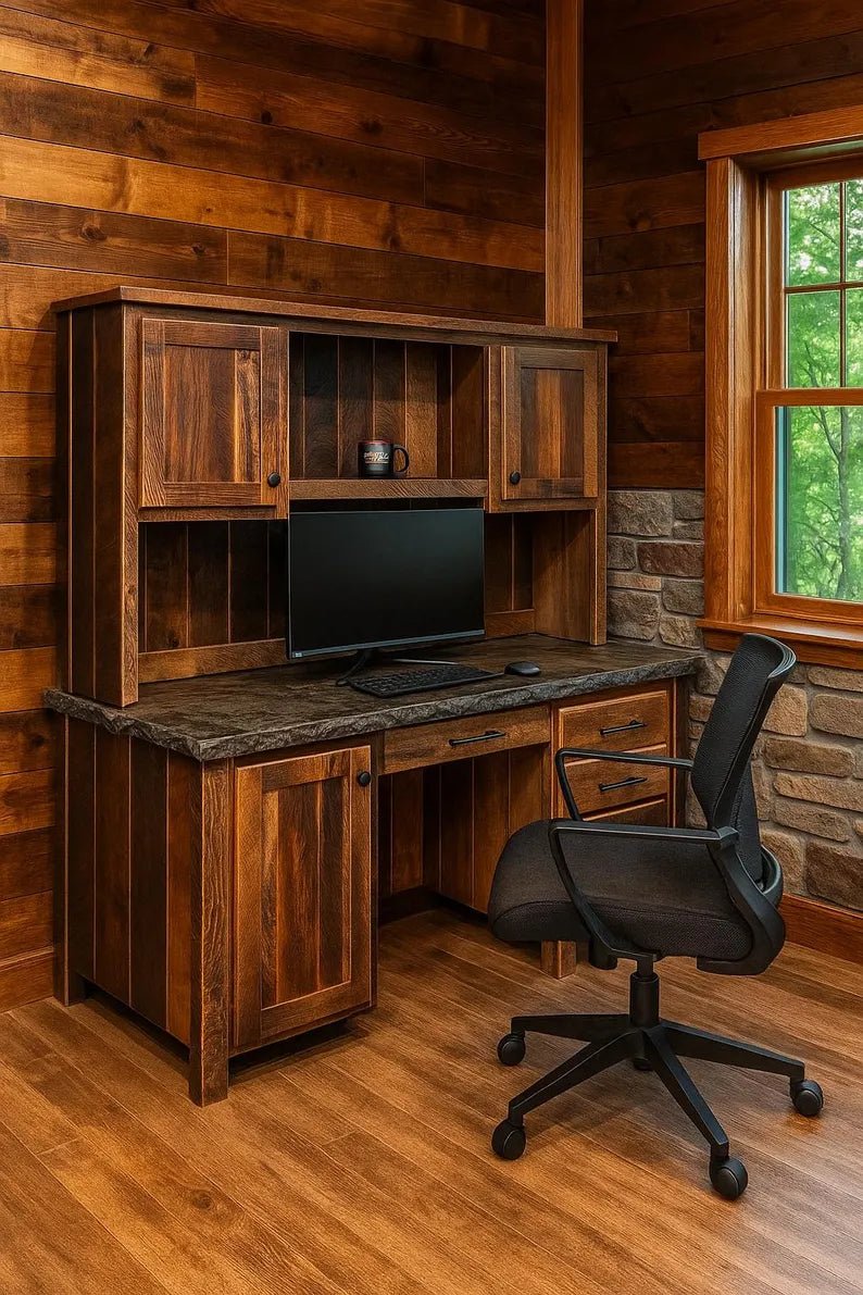 Amish Reclaimed Barn Wood Desk with Concrete Top | Handmade USA Office Workstation - 1st Choice Furniture Direct