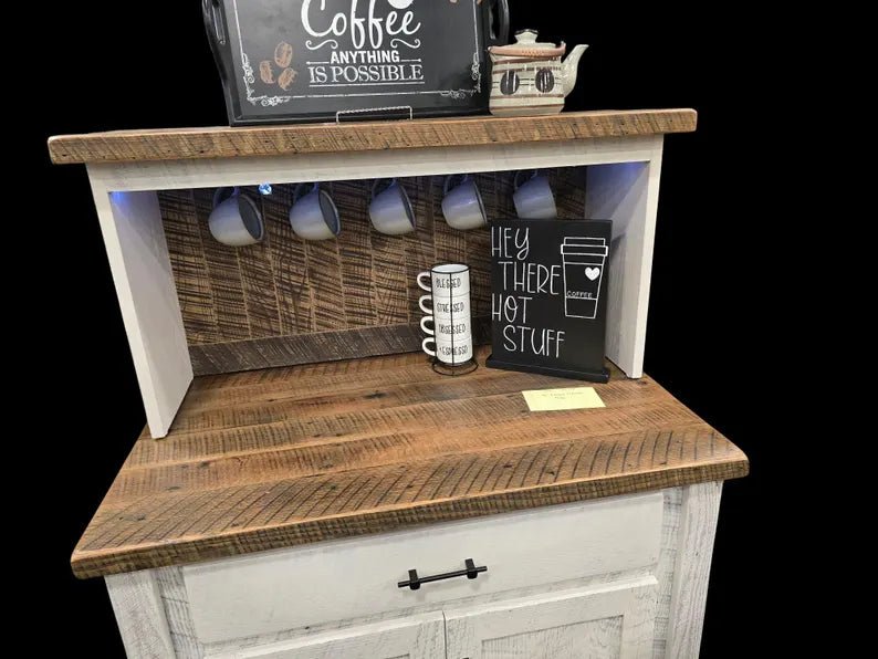 Amish Reclaimed Barnwood Coffee Bar with Hutch - 1st Choice Furniture Direct