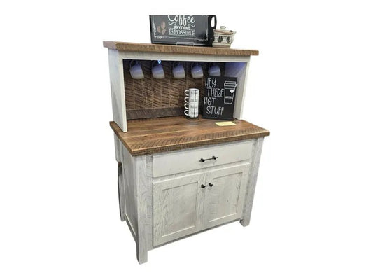 Amish Reclaimed Barnwood Coffee Bar with Hutch - 1st Choice Furniture Direct
