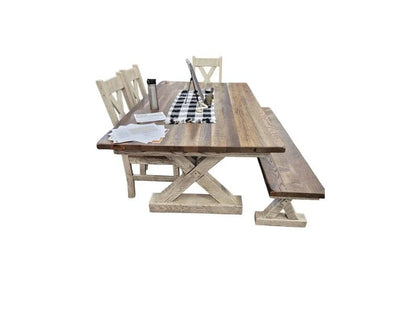 Amish Reclaimed Barnwood Dining Set with Bench | Western Railway - 1st Choice Furniture Direct