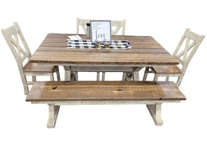 Amish Reclaimed Barnwood Dining Set with Bench | Western Railway - 1st Choice Furniture Direct