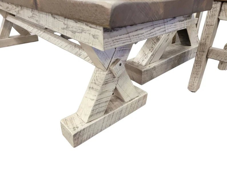 Amish Reclaimed Barnwood Dining Set with Bench | Western Railway - 1st Choice Furniture Direct