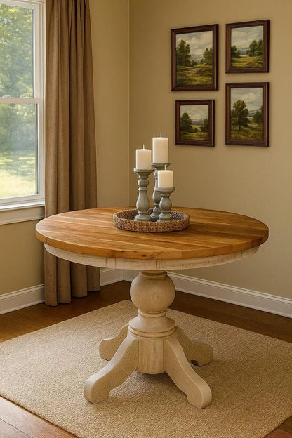 Amish Reclaimed Barnwood Round Dining Table | 48" Farmhouse Table - 1st Choice Furniture Direct