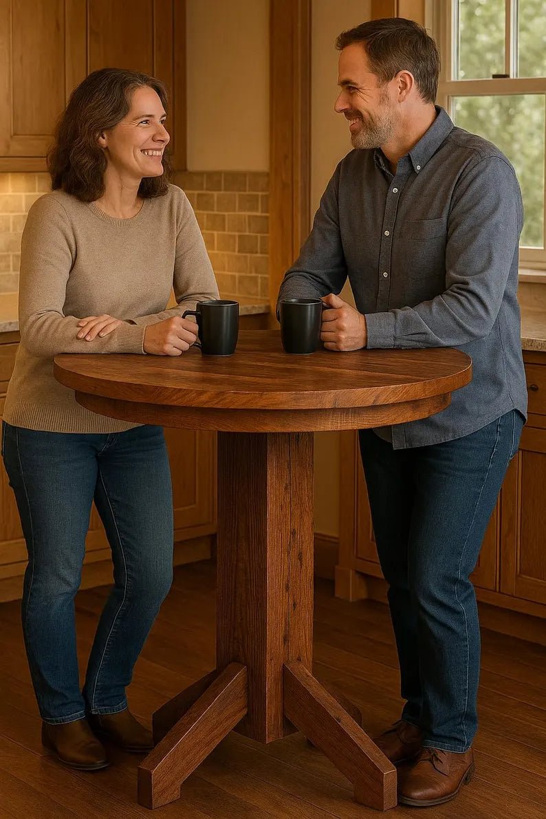 Amish Reclaimed White Oak Pub Table | 48" Solid Barn Wood Dining Table - 1st Choice Furniture Direct