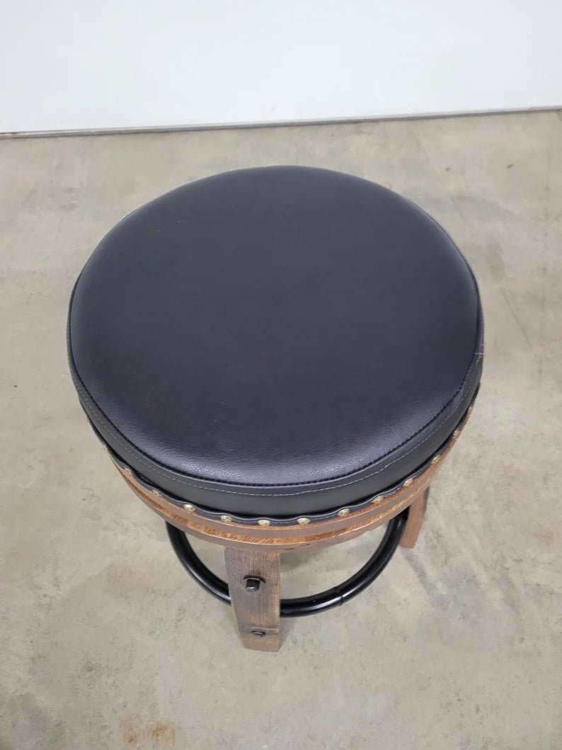 Amish Whiskey Barrel Bar Stool – Leather Seat Stave Stool Made in USA (24”/30”) - 1st Choice Furniture Direct