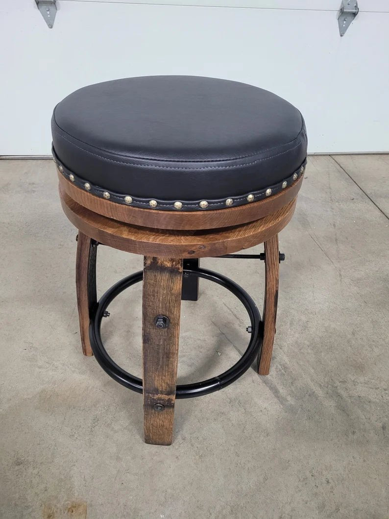 Amish Whiskey Barrel Bar Stool – Leather Seat Stave Stool Made in USA (24”/30”) - 1st Choice Furniture Direct