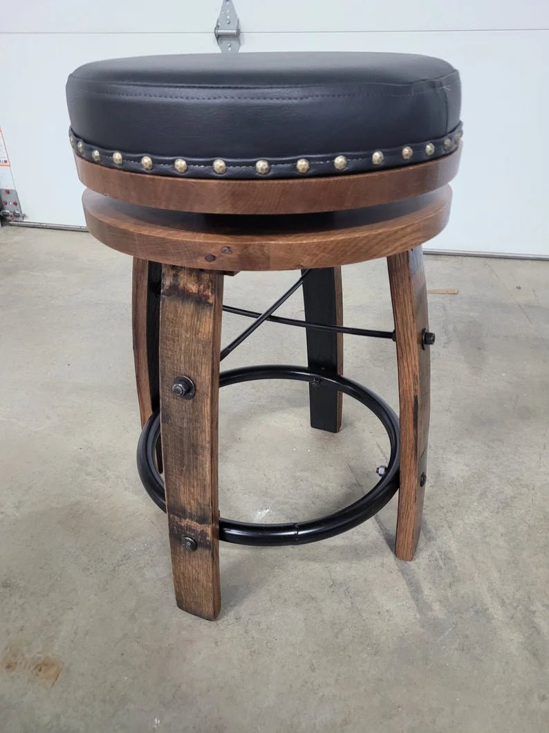 Amish Whiskey Barrel Bar Stool – Leather Seat Stave Stool Made in USA (24”/30”) - 1st Choice Furniture Direct
