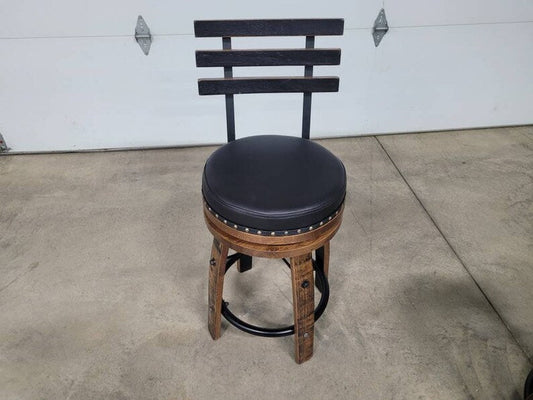 Amish Whiskey Barrel Bar Stool – Rustic Leather Seat Stave Stool Made in USA - 1st Choice Furniture Direct