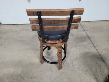 Amish Whiskey Barrel Bar Stool – Rustic Leather Seat Stave Stool Made in USA - 1st Choice Furniture Direct