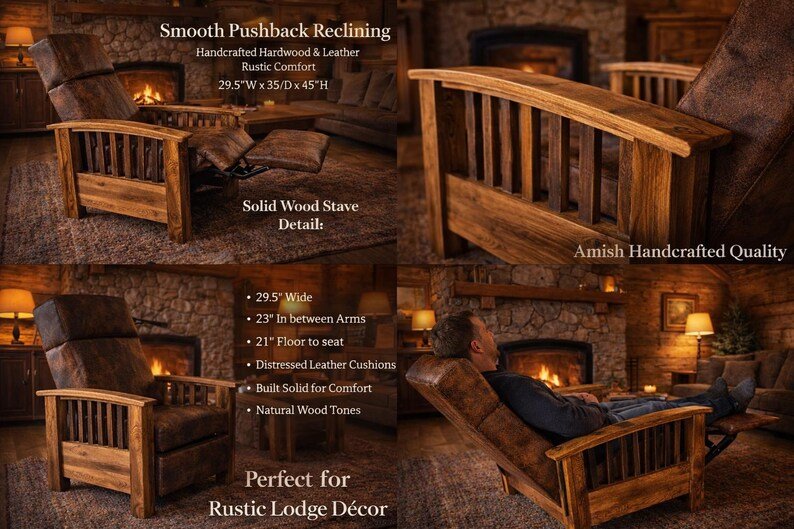 Amish Whiskey Barrel Stave Pushback Recliner | Rustic Hickory Chair - 1st Choice Furniture Direct