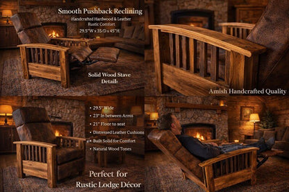 Amish Whiskey Barrel Stave Pushback Recliner | Rustic Hickory Chair - 1st Choice Furniture Direct