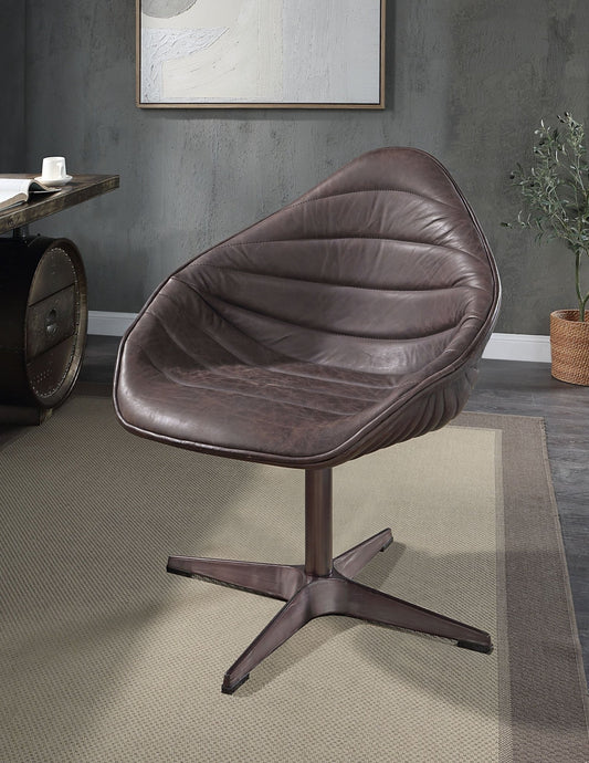 Antique Ebony Top Grain Leather Swivel Accent Chair - 1st Choice Furniture Direct