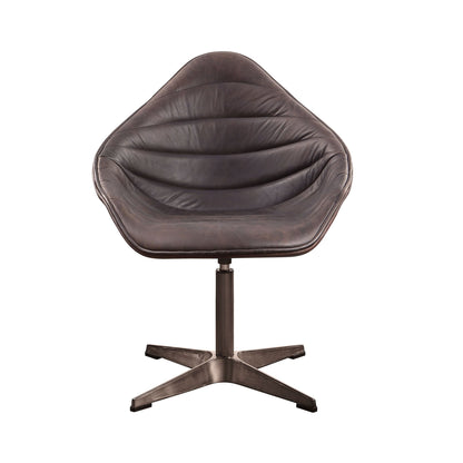 Antique Ebony Top Grain Leather Swivel Accent Chair - 1st Choice Furniture Direct