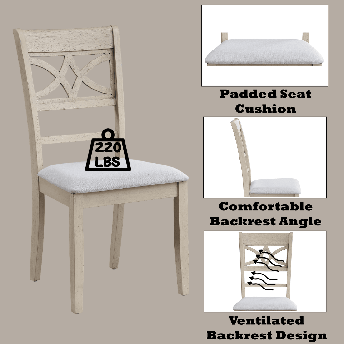 Antique Gray Linen Dining Chair with Padded Seat - 1st Choice Furniture Direct