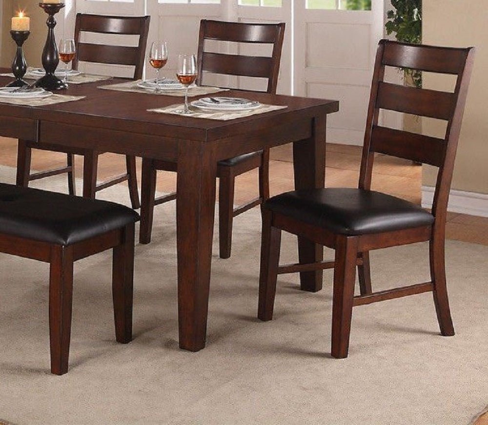 Antique Walnut Finish Solid Wood Set of 2pc Chairs Dining Chair Ladder Back Cushion Seats - 1st Choice Furniture Direct
