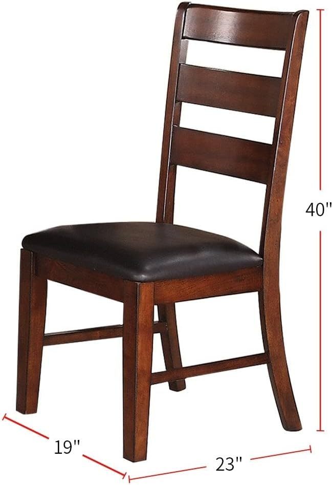 Antique Walnut Finish Solid Wood Set of 2pc Chairs Dining Chair Ladder Back Cushion Seats - 1st Choice Furniture Direct