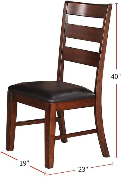 Antique Walnut Finish Solid Wood Set of 2pc Chairs Dining Chair Ladder Back Cushion Seats - 1st Choice Furniture Direct