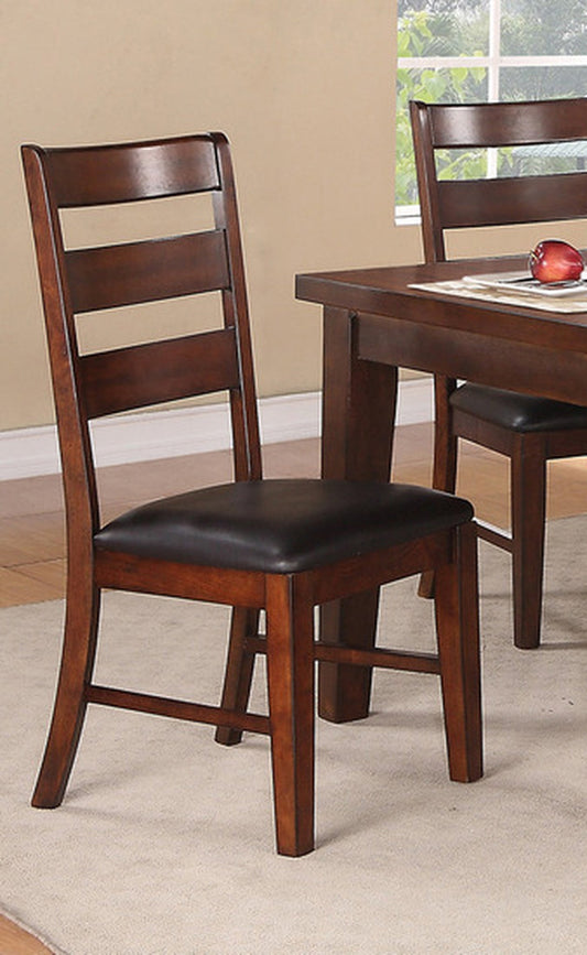 Antique Walnut Finish Solid Wood Set of 2pc Chairs Dining Chair Ladder Back Cushion Seats - 1st Choice Furniture Direct