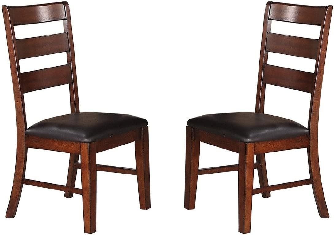Antique Walnut Finish Solid Wood Set of 2pc Chairs Dining Chair Ladder Back Cushion Seats - 1st Choice Furniture Direct