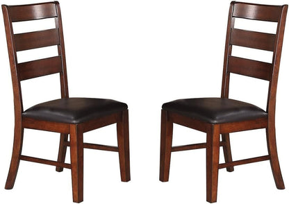 Antique Walnut Finish Solid Wood Set of 2pc Chairs Dining Chair Ladder Back Cushion Seats - 1st Choice Furniture Direct