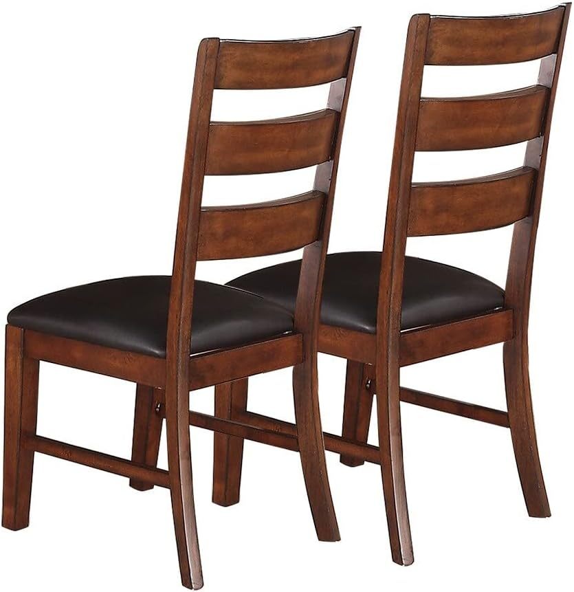Antique Walnut Finish Solid Wood Set of 2pc Chairs Dining Chair Ladder Back Cushion Seats - 1st Choice Furniture Direct