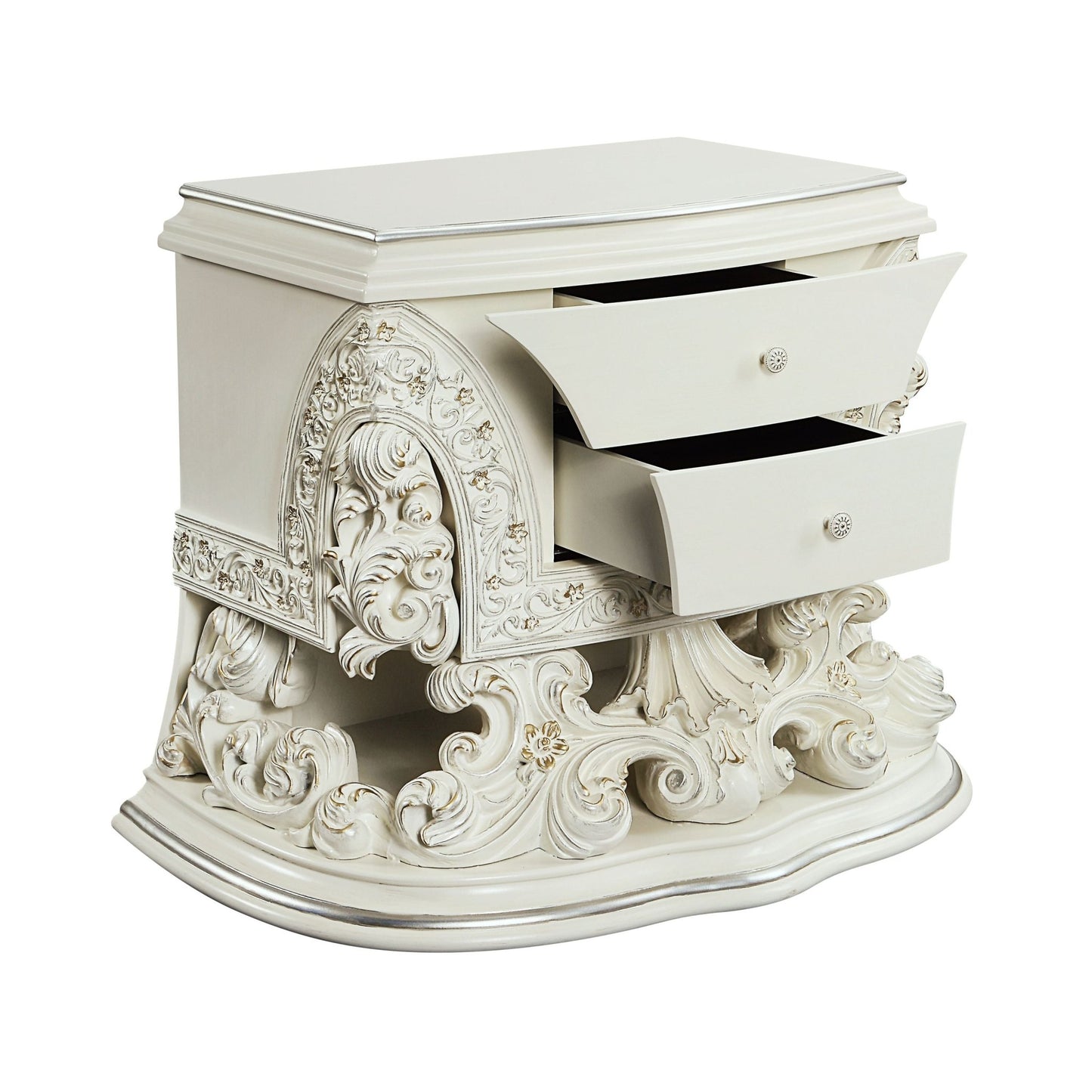 Antique White Accent Chest with Floral Scroll Design - 1st Choice Furniture Direct