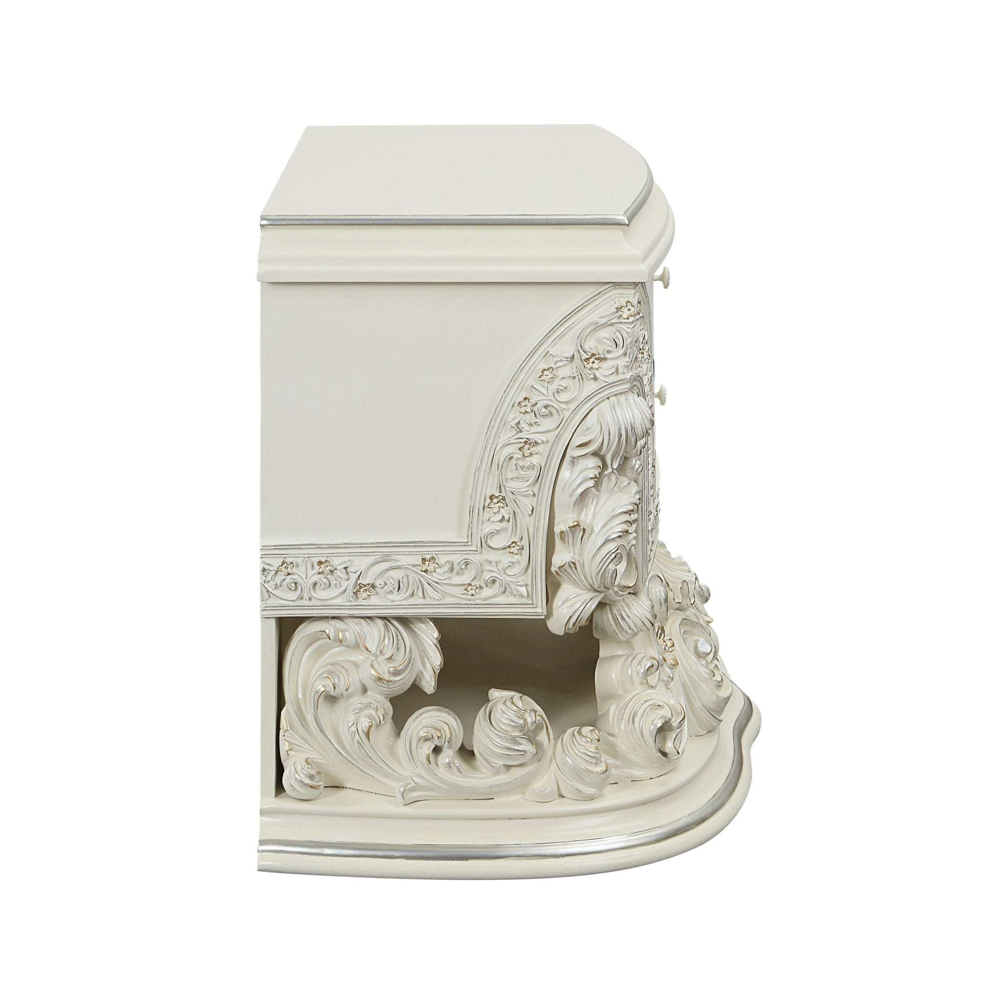 Antique White Accent Chest with Floral Scroll Design - 1st Choice Furniture Direct