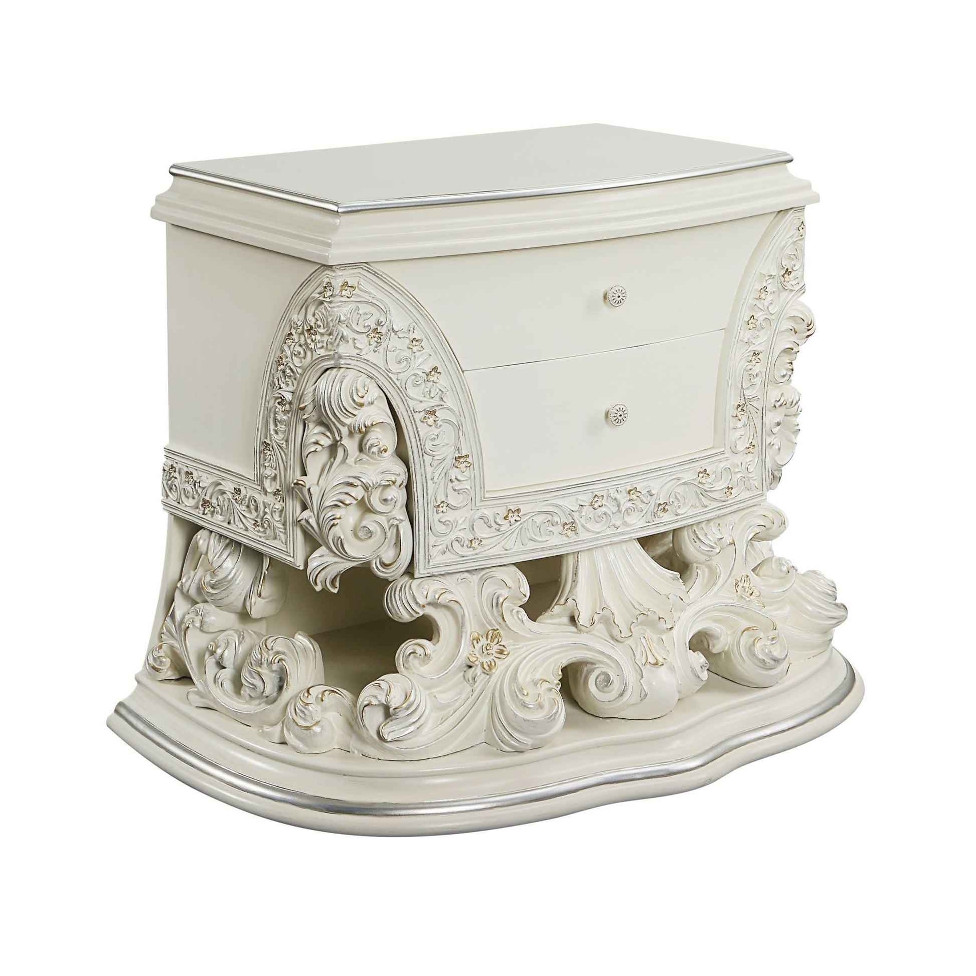 Antique White Accent Chest with Floral Scroll Design - 1st Choice Furniture Direct