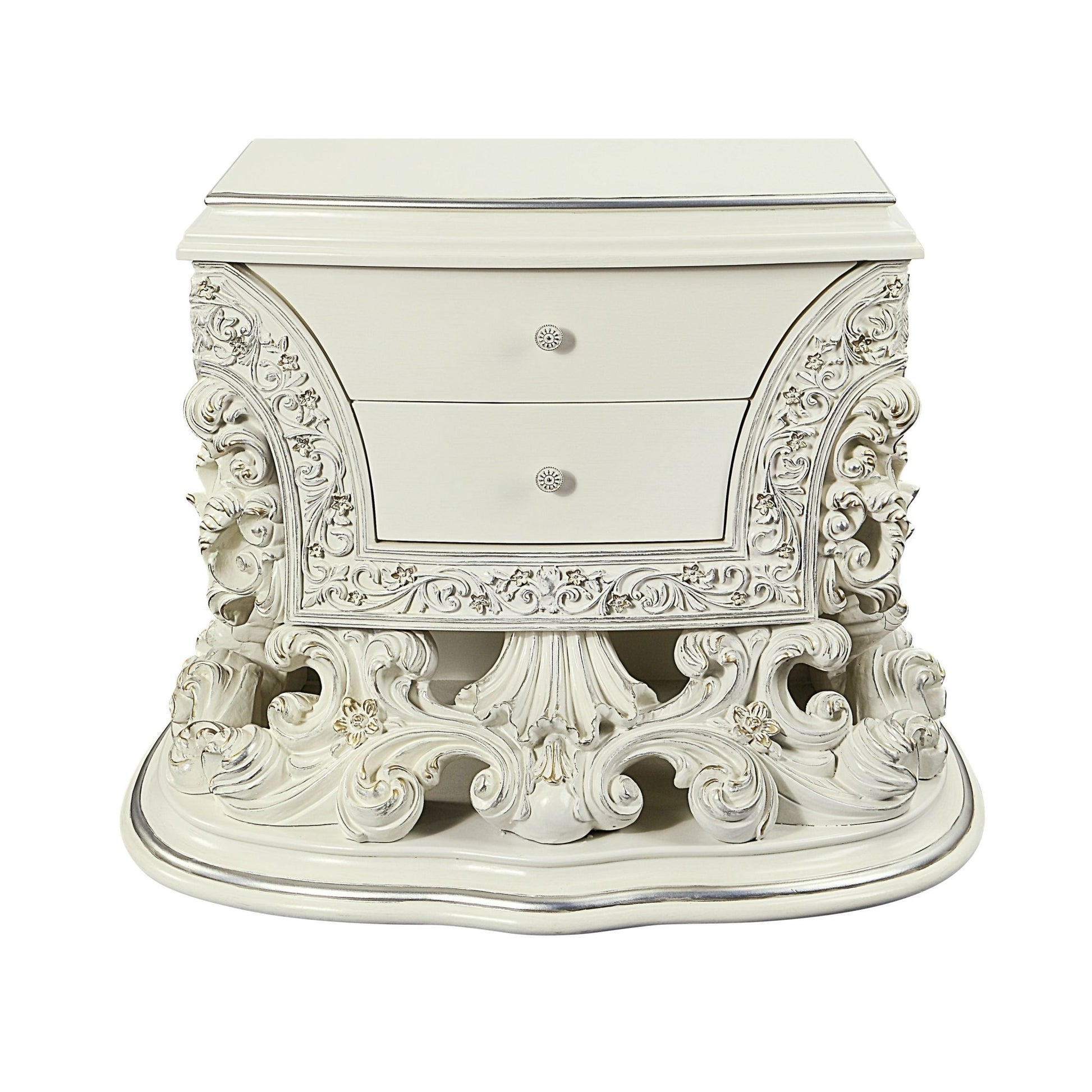 Antique White Accent Chest with Floral Scroll Design - 1st Choice Furniture Direct