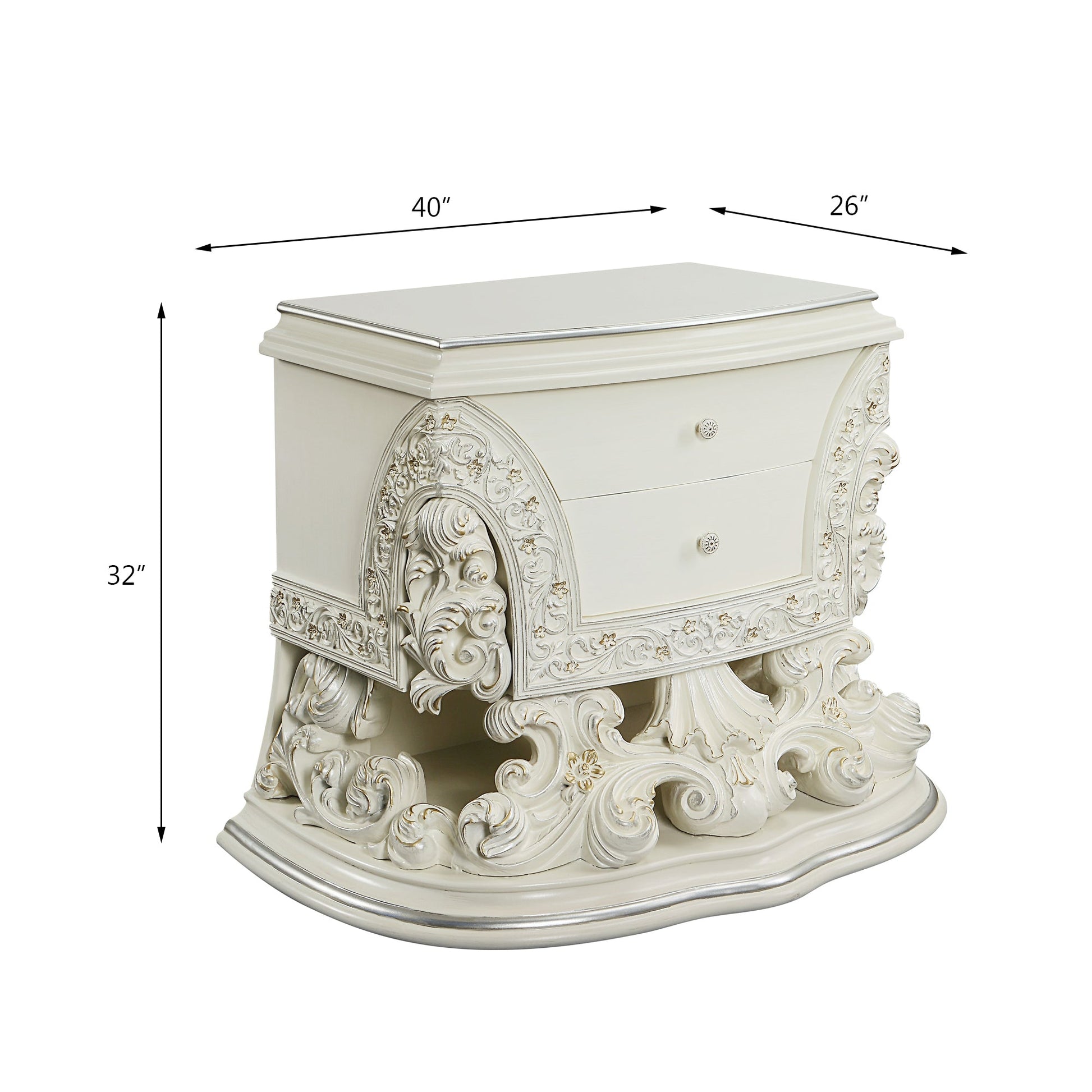 Antique White Accent Chest with Floral Scroll Design - 1st Choice Furniture Direct