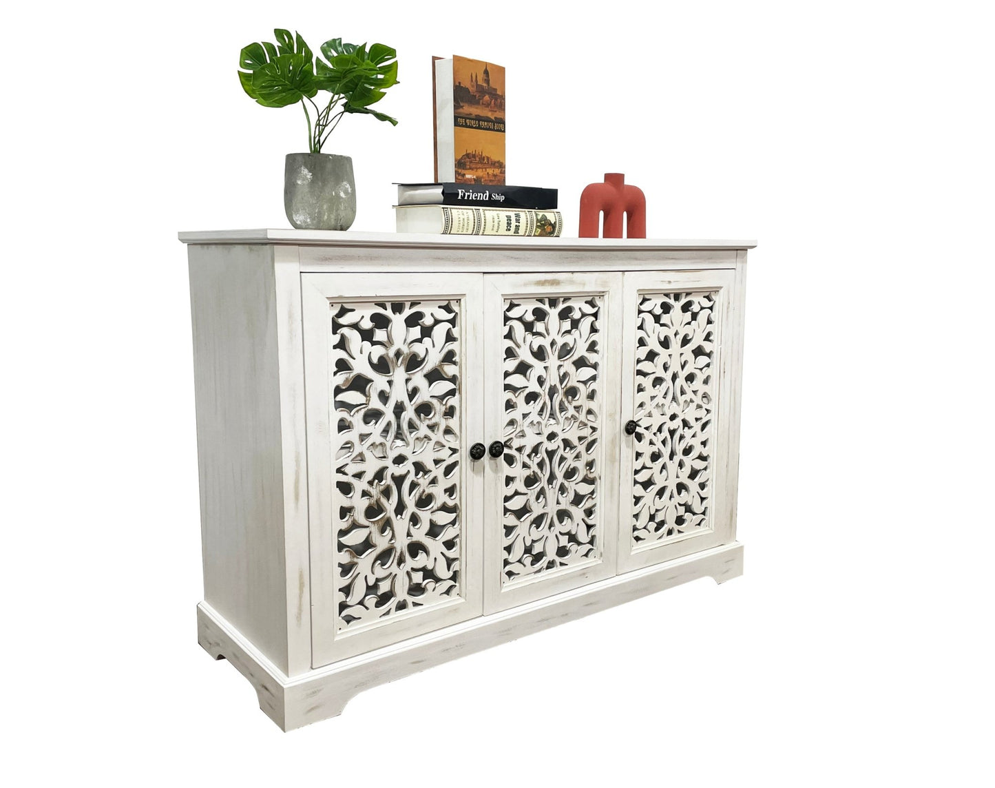 Antique White Buffet Cabinet with Storage | Rustic Farmhouse Accent Cabinet - 1st Choice Furniture Direct