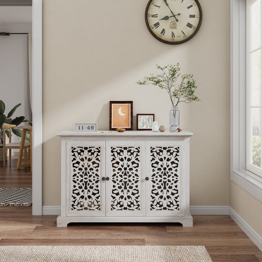 Antique White Buffet Cabinet with Storage | Rustic Farmhouse Accent Cabinet - 1st Choice Furniture Direct