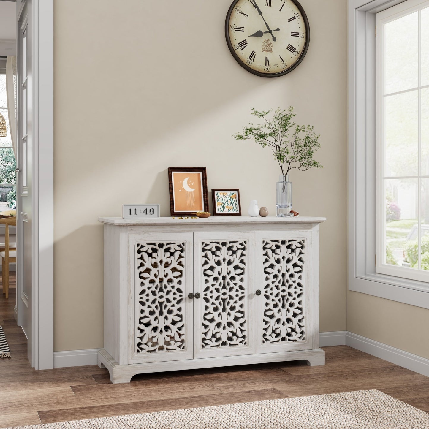 Antique White Buffet Cabinet with Storage | Rustic Farmhouse Accent Cabinet - 1st Choice Furniture Direct