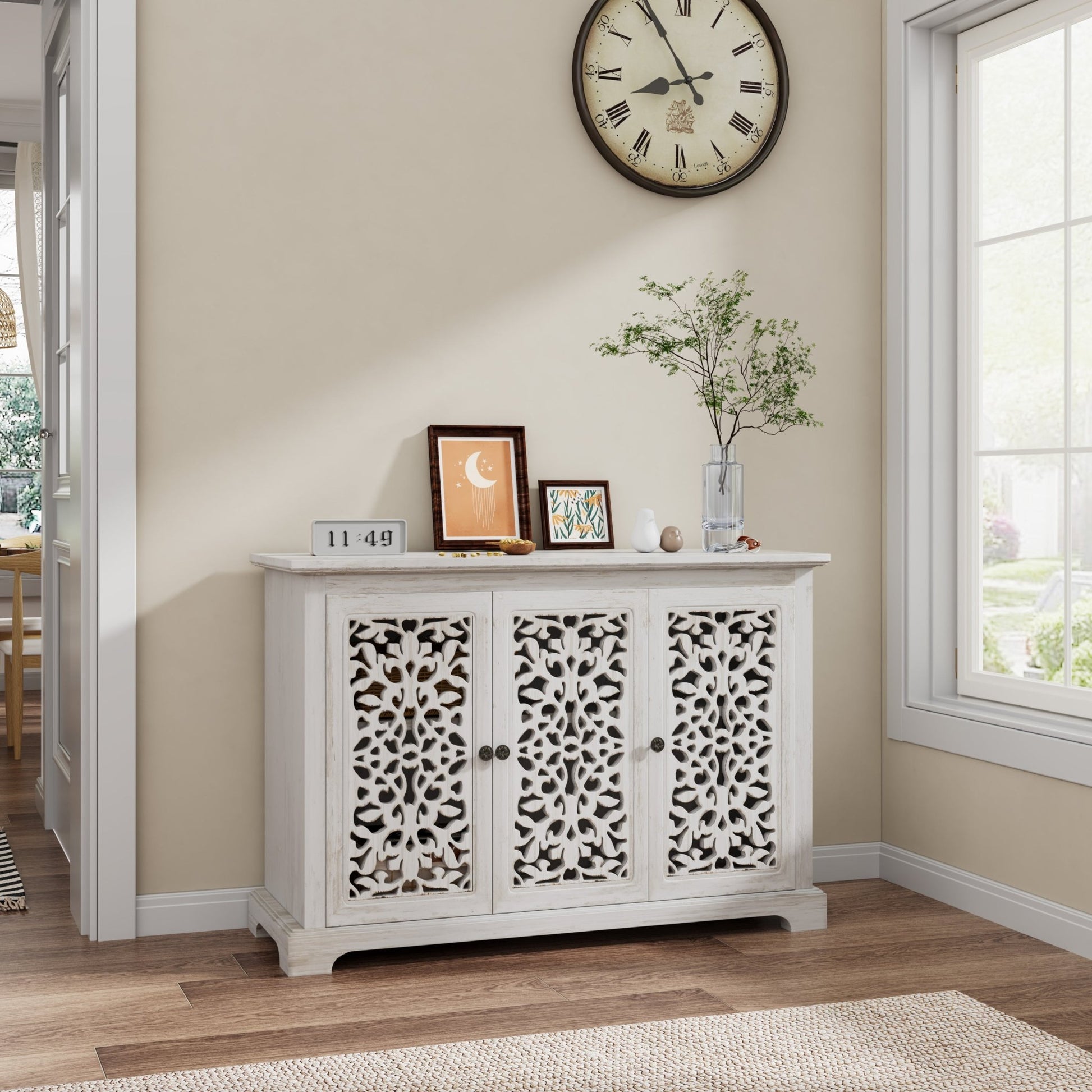 Antique White Buffet Cabinet with Storage | Rustic Farmhouse Accent Cabinet - 1st Choice Furniture Direct