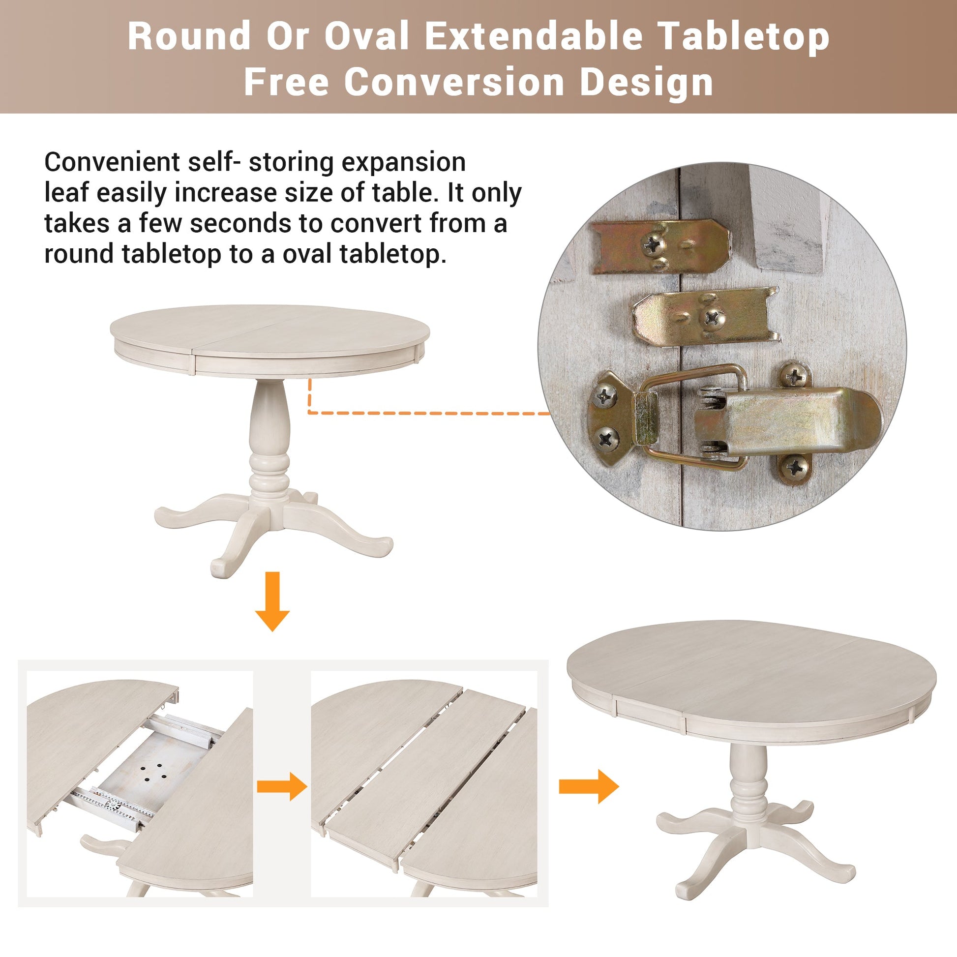 Antique White Modern Dining Table Set for 4 with Round Table and Chairs, Solid Wood & MDF - 1st Choice Furniture Direct