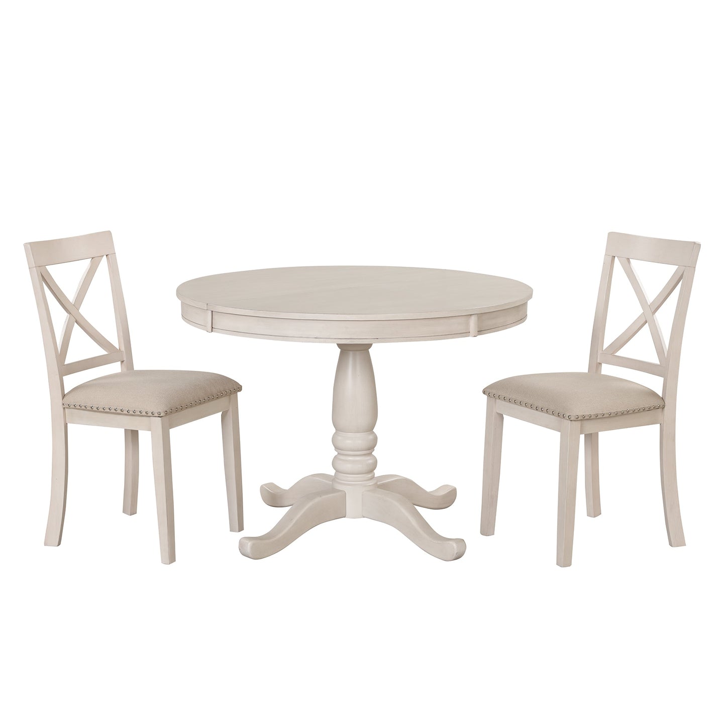 Antique White Modern Dining Table Set for 4 with Round Table and Chairs, Solid Wood & MDF - 1st Choice Furniture Direct