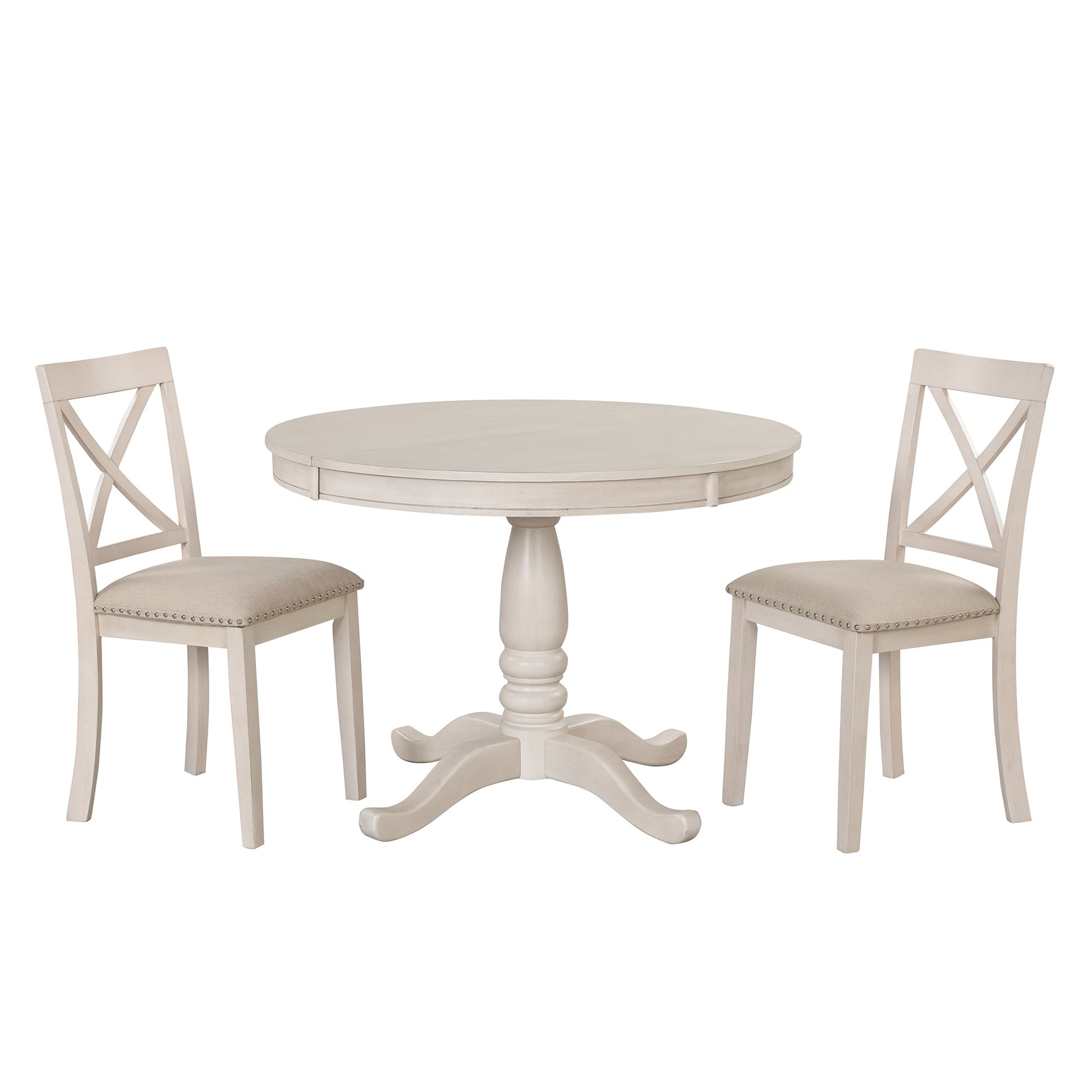 Antique White Modern Dining Table Set for 4 with Round Table and Chairs, Solid Wood & MDF - 1st Choice Furniture Direct